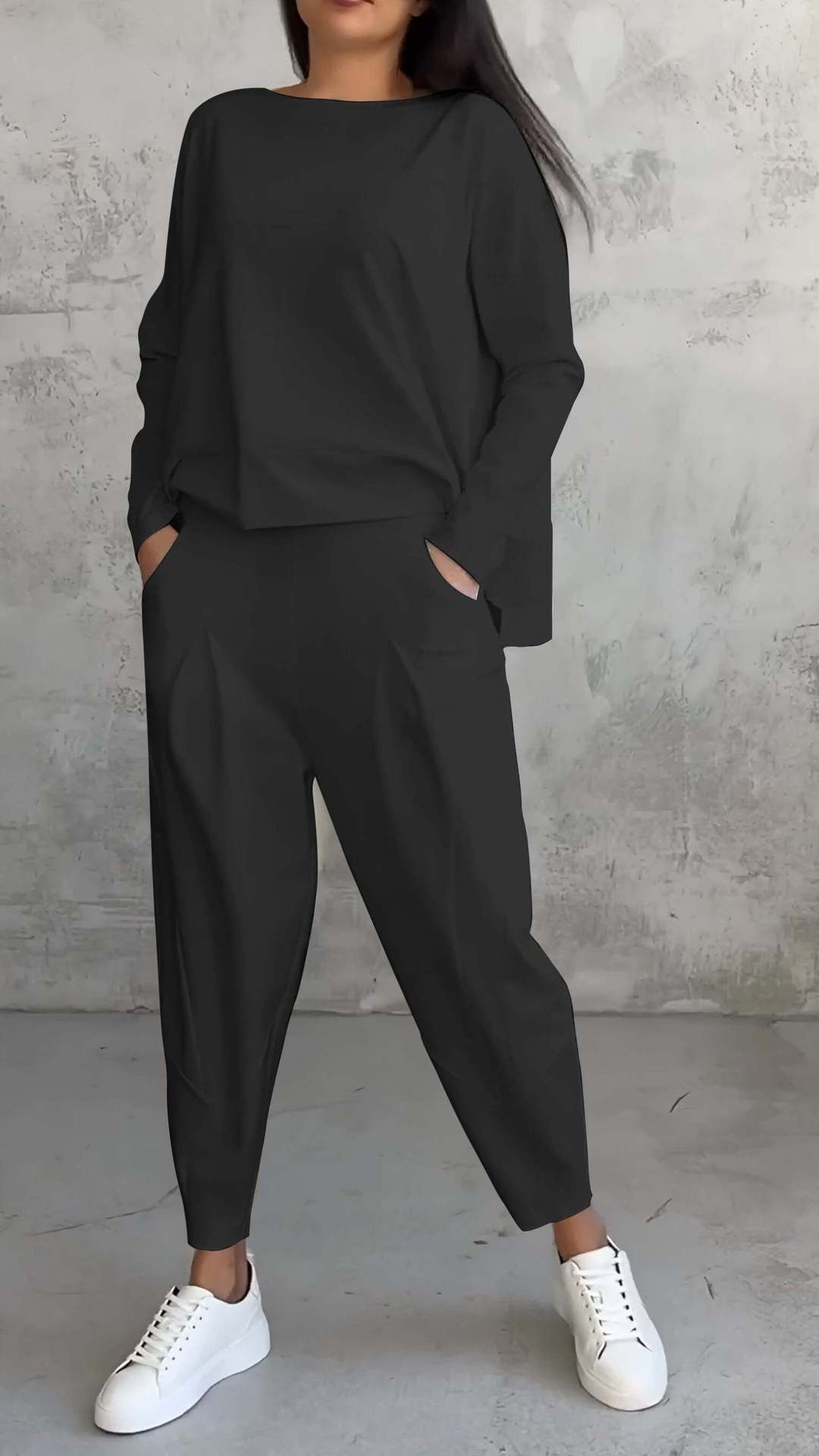 Women's Irregular Suit Long-sleeved Round Neck Top And Loose Harem Pants With Pockets Ins Fashion Trousers Set Women's Clothing LadyShow.Store