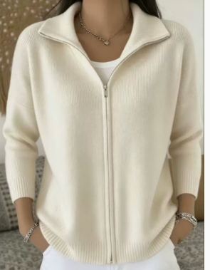 Zip-up Knitted Polo-neck Sweater Cardigan Coat NorixaFashion.com