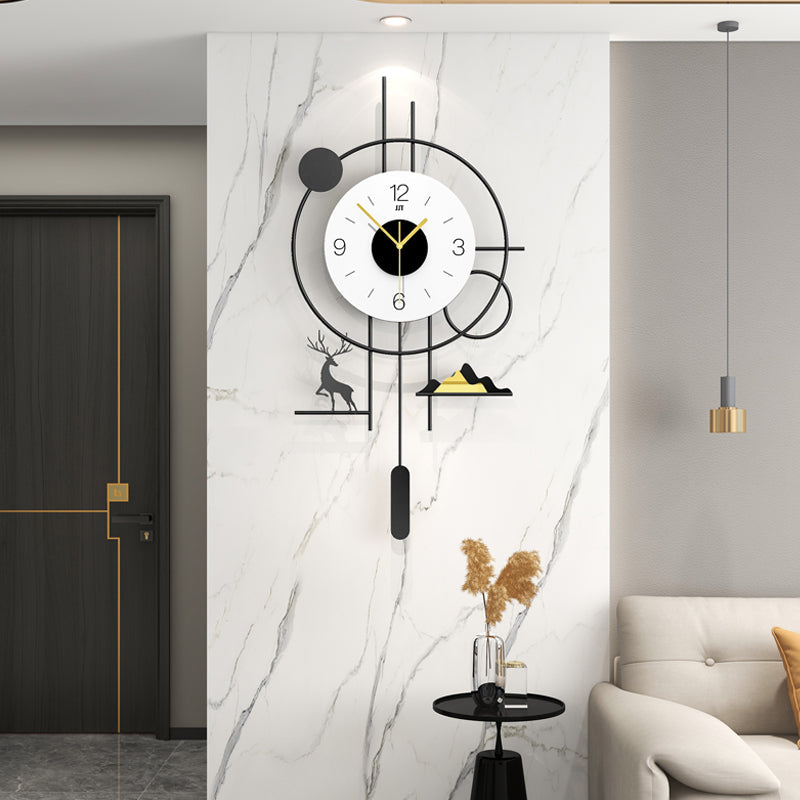 Modern Geometric Deer Pendulum Wall Clock Minimalist Living Room Decor PearlNestDecor.com