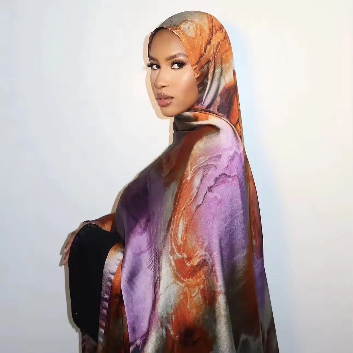 Printed Scarf Silk Ethnic Shawls Premium Marble LadyShow.Store