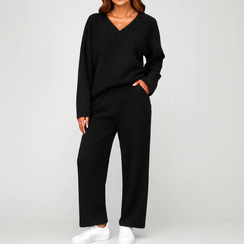 V-neck Wool Loose Pockets Leisure Suit Two-piece Pajamas Best YouTube Store