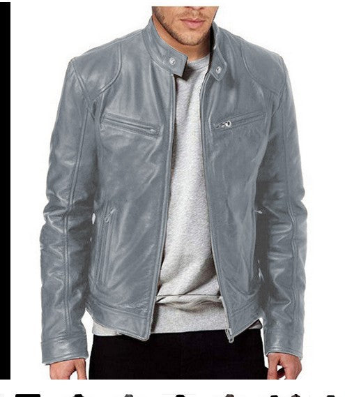 Gentleman's Warm Zipper Cardigan Pocket Decorated Pu Leather Coat LadyShow.Store