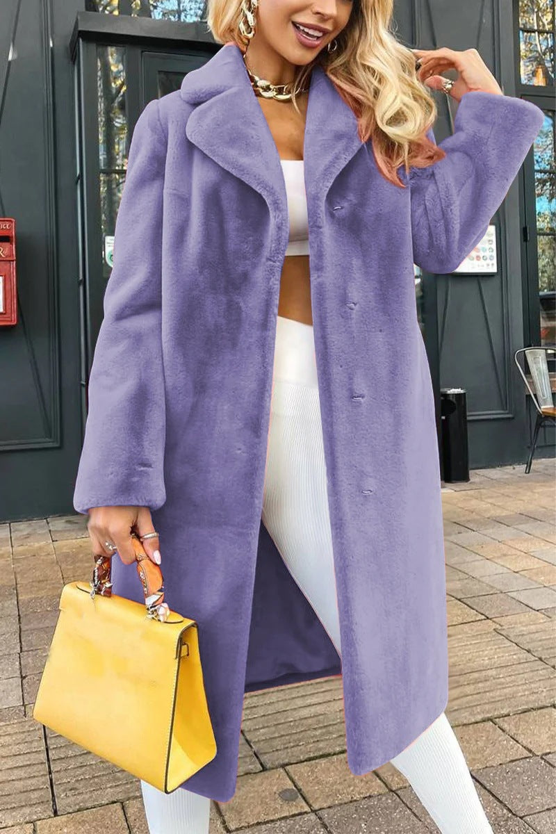 Women's Fashionable Elegant Lace-up Turn-down Collar Plush Long Coat LuxuryLifeWay Online Store