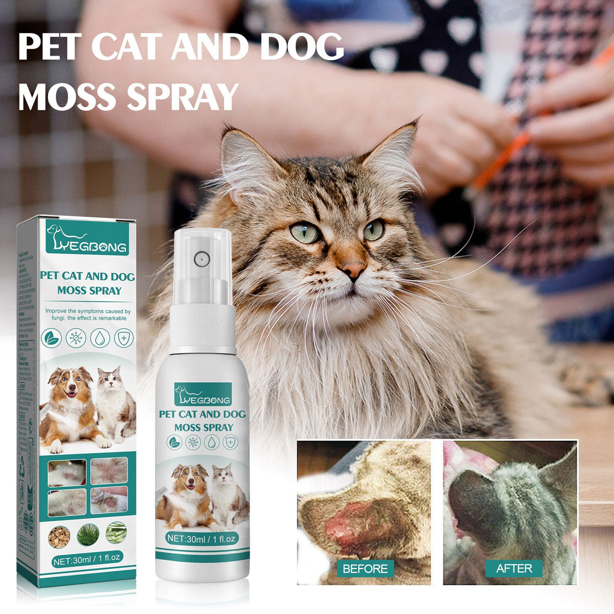 Cat And Dog General Mite Removing Skin Itching, Hair Removal, Redness And Itching Removing Pet Cat And Dog Moss Spray 30ml 1 Box Tri Light Beauty