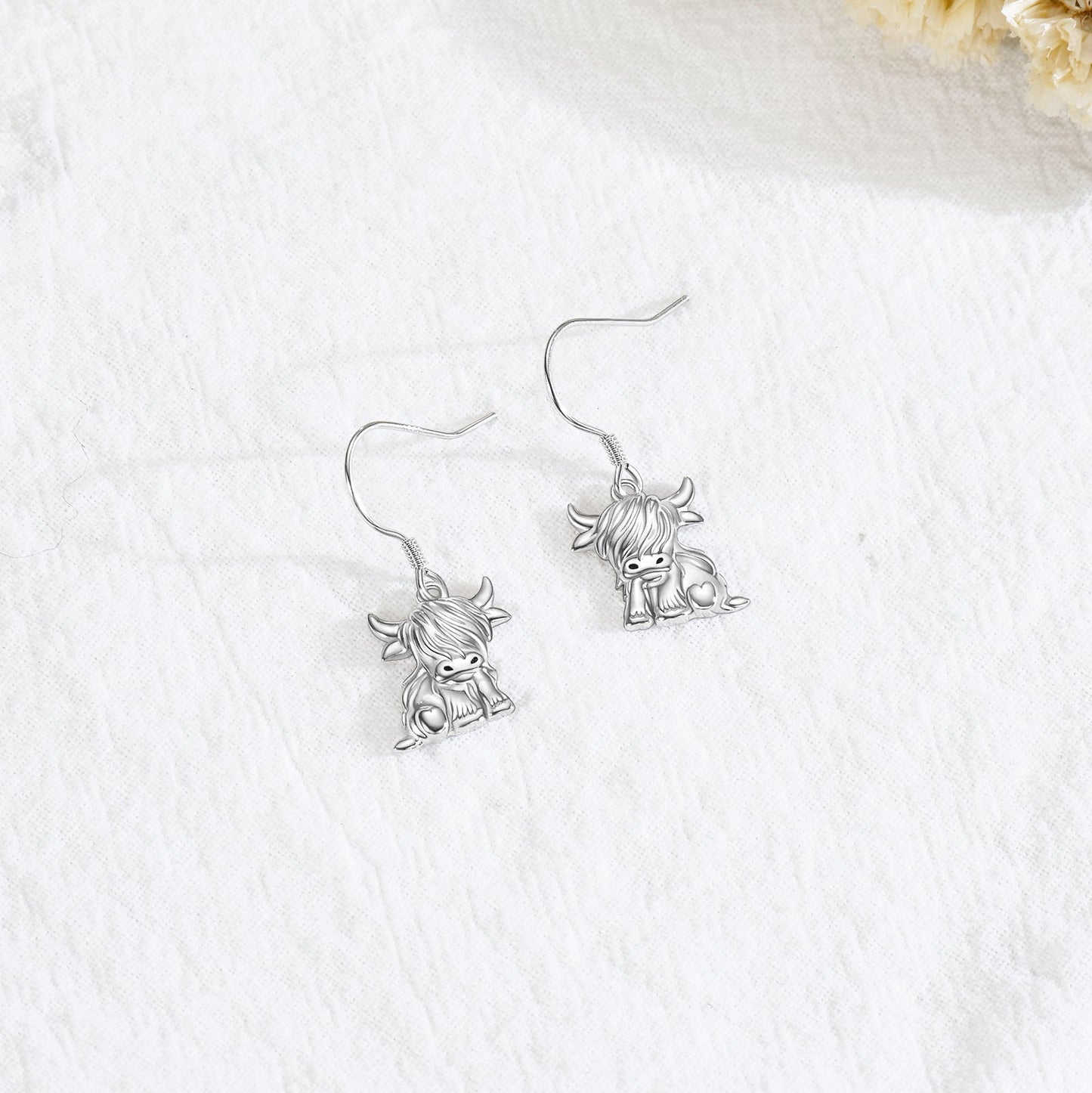 Highland Cow Earrings for Women 925 Sterling Silver Cow Dangle Drop Earrings LadyShow.Store