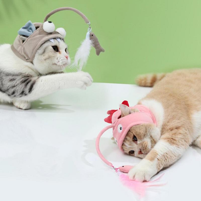 New Head Wearing Feather Funny Cat Stick Funny Cat Toy Stick Gray Big Eye Pet Toys Pet Products Pets Fashion