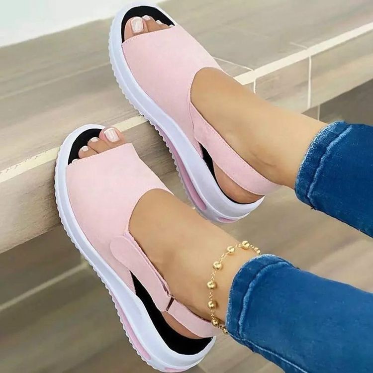 Large Size Thick Sole Heightening Women's Single Shoes Velcro Casual Fish Mouth Sandals LadyShow.Store