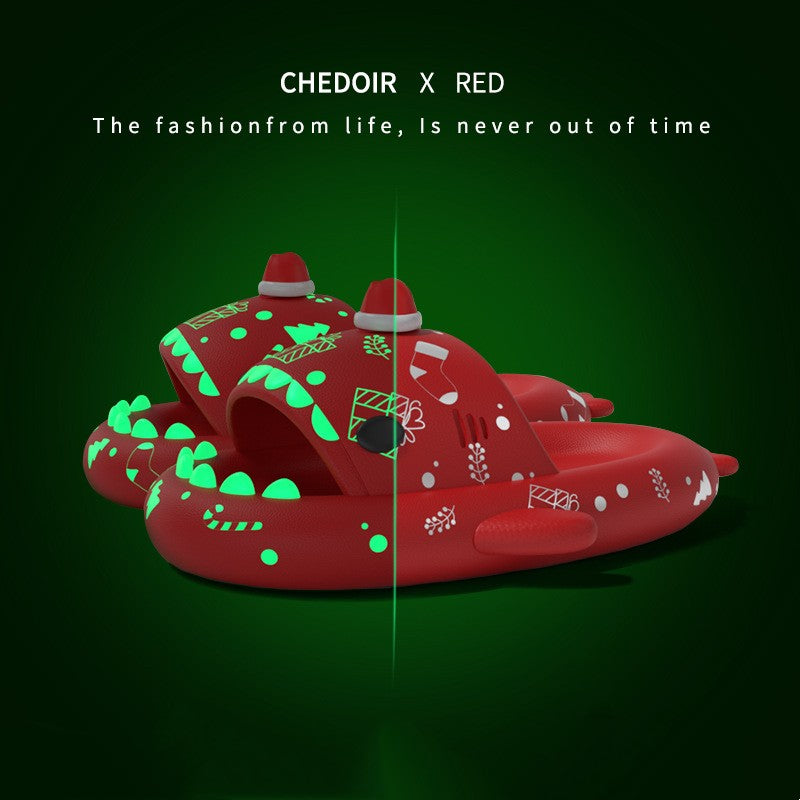 Halloween And Christmas Shoes Ins Luminous Shark Slippers Couple Men Women House Shoes Non-slip Bathroom Slippers Home