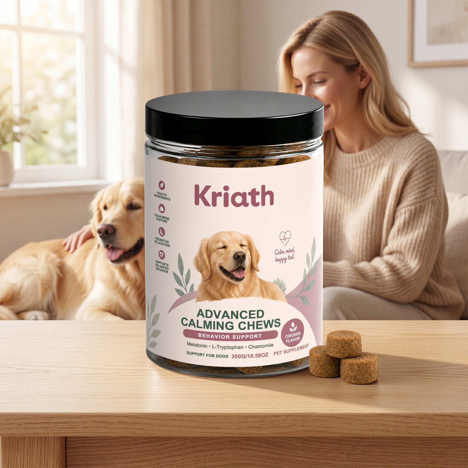 Kriath Dog Calming Chewable Tablets, Universal For Puppies And Adult Dogs, Daily Emotional Soothing And Nutritional Supplement Tablets For Pets Pets Fashion