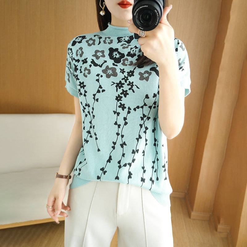 Women's 100% Cotton Floral Basic T-Shirt Pi-Mart