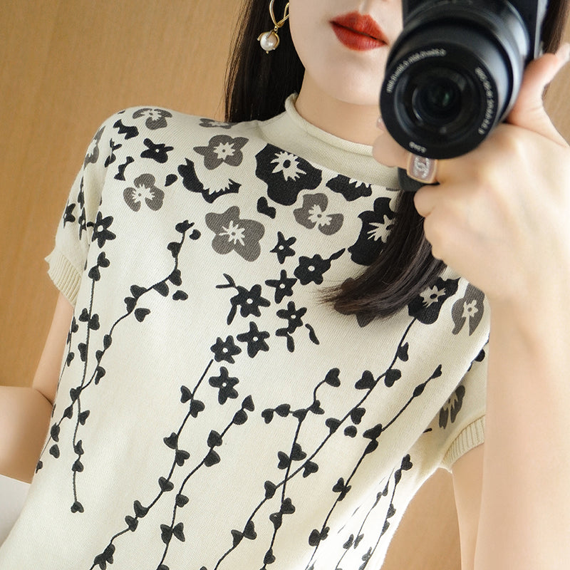 Women's 100% Cotton Floral Basic T-Shirt Pi-Mart