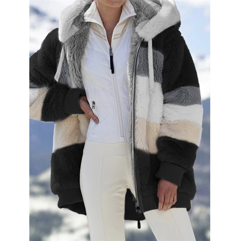 Multicolor patchwork hooded short fashion jacket LadyShow.Store