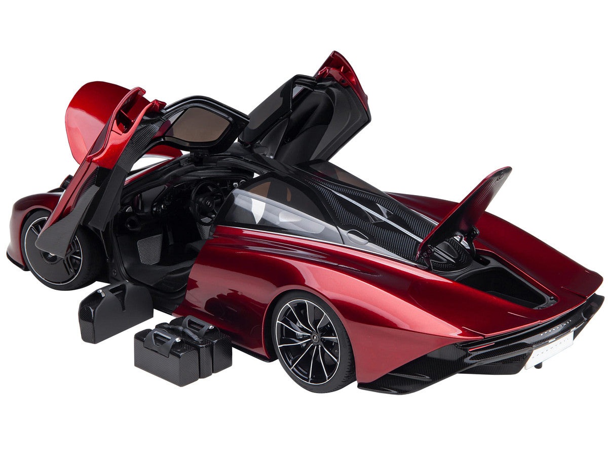 McLaren Speedtail Volcano Red Metallic with Black Top and Suitcase Accessories 1/18 Model Car by Autoart LuxuryLifeWay Online Store