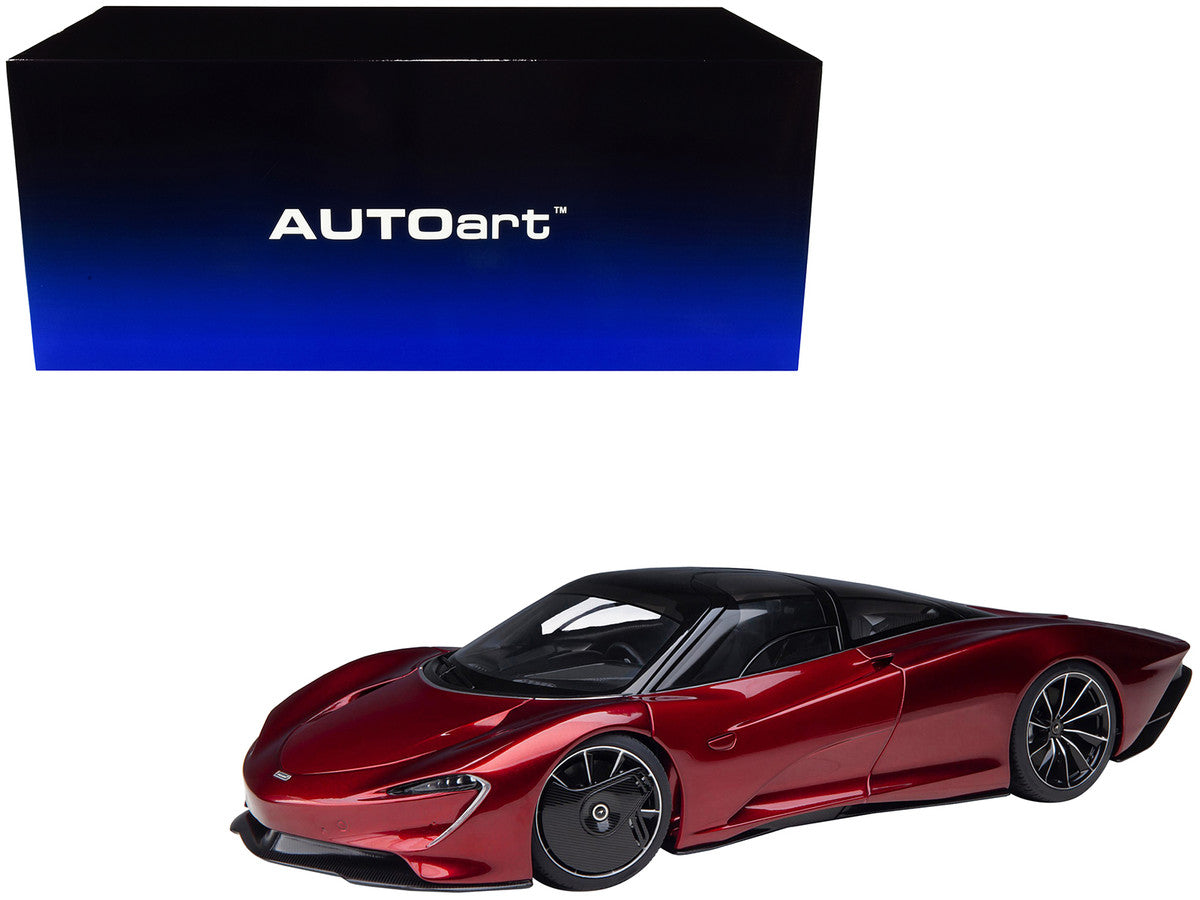 McLaren Speedtail Volcano Red Metallic with Black Top and Suitcase Accessories 1/18 Model Car by Autoart LuxuryLifeWay Online Store