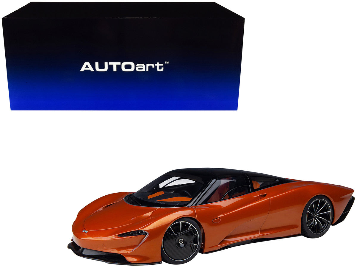 McLaren Speedtail Volcano Orange Metallic with Black Top and Suitcase Accessories 1/18 Model Car by Autoart LuxuryLifeWay Online Store