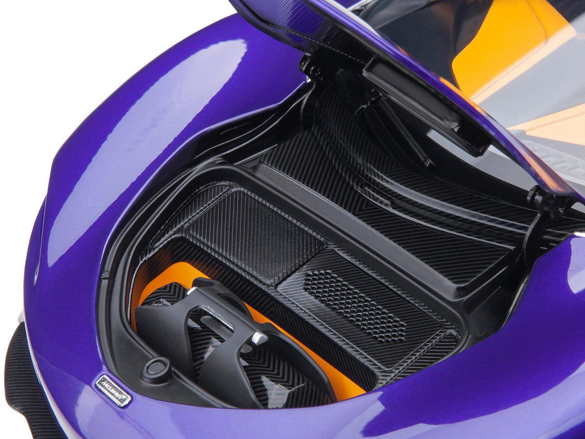 McLaren Speedtail Lantana Purple Metallic with Black Top and Yellow Interior and Suitcase Accessories  1/18 Model Car by Autoart LuxuryLifeWay Online Store