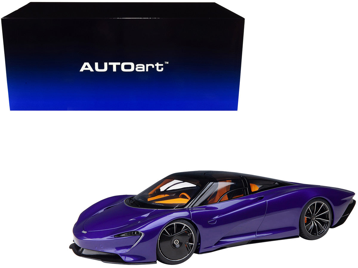 McLaren Speedtail Lantana Purple Metallic with Black Top and Yellow Interior and Suitcase Accessories  1/18 Model Car by Autoart LuxuryLifeWay Online Store