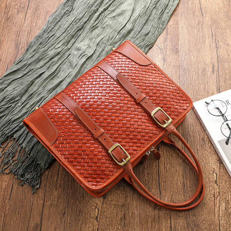 Women's Hand-woven Handbag Vegetable Tanned Full-grain Leather Cowhide LadyShow.Store
