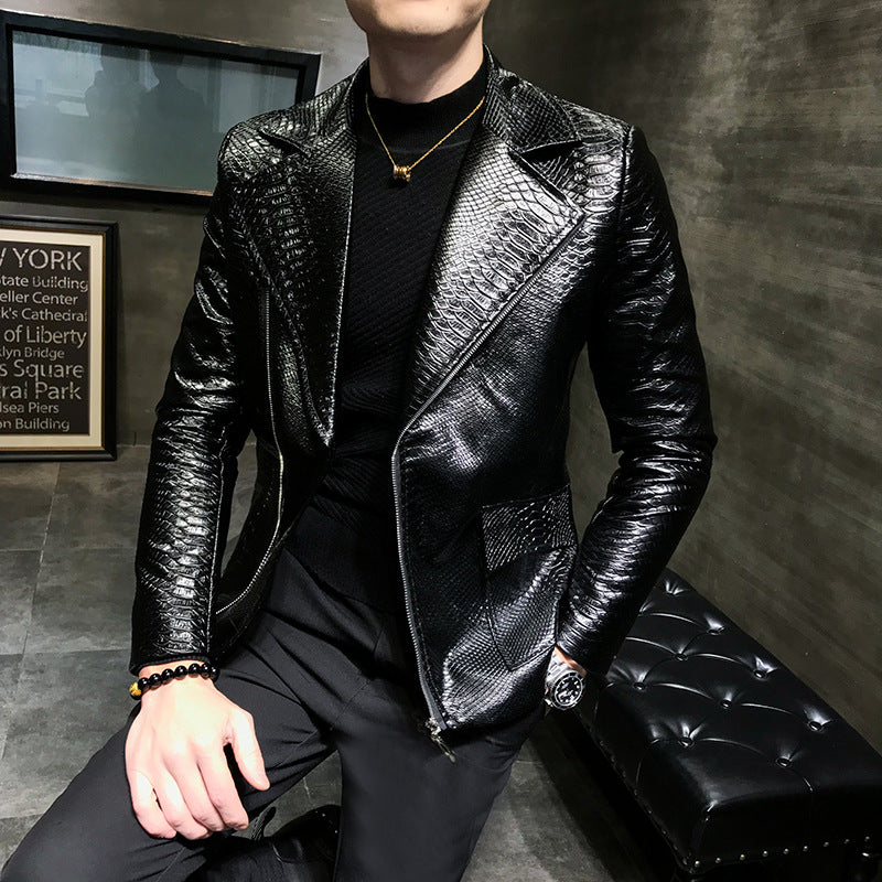 Stylish Casual Spring Autumn Zipper Leather Jacket for Men Pi-Mart