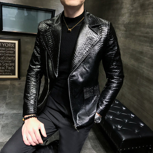 Stylish Casual Spring Autumn Zipper Leather Jacket for Men Pi-Mart