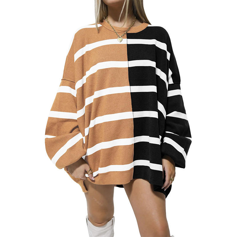Striped Knitted Long-sleeved Sweater For Women NorixaFashion.com