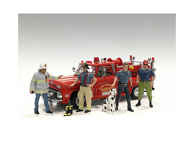 "Firefighters" 6 piece Figure Set (4 Males 1 Dog 1 Accessory) for 1/18 Scale Models by American Diorama LuxuryLifeWay Online Store