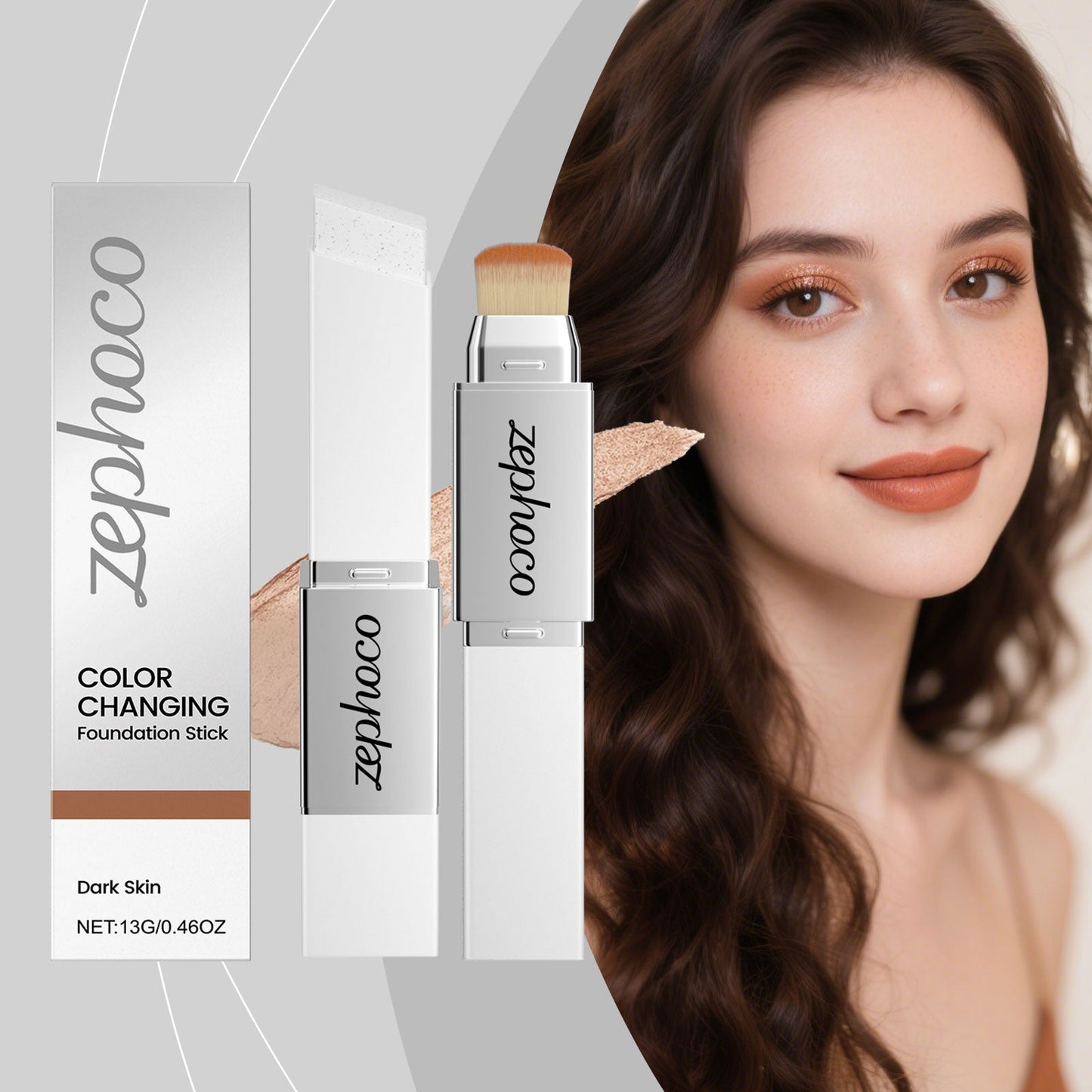 2-in-1 Color-Changing Foundation Stick Deep Skin Tone Tri Light Beauty