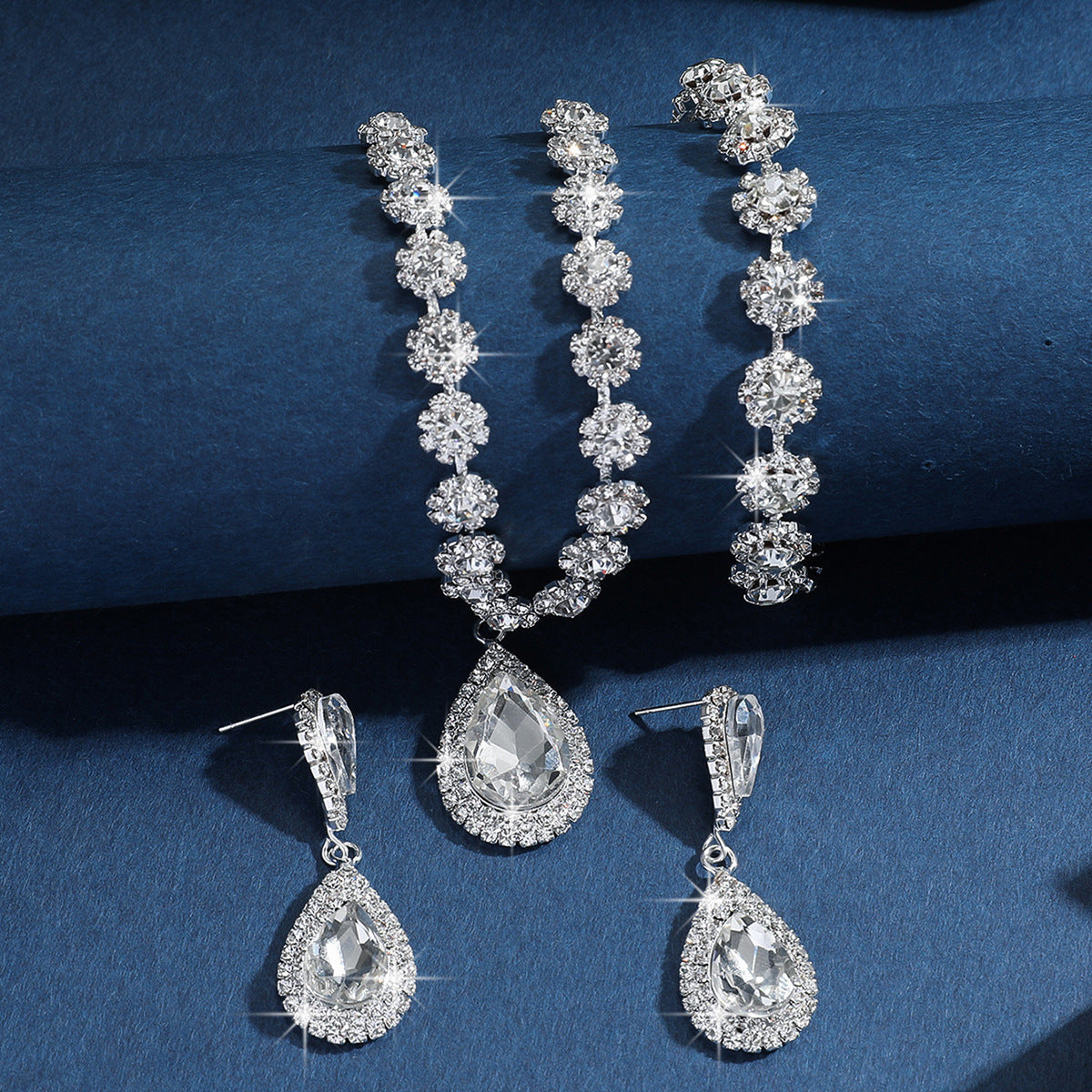 Diamond Necklace Earrings And Bracelet Three Piece Jewelry Set LuxuryLifeWay Online Store