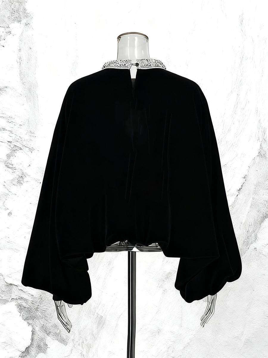 Round Neck Rhinestone Loose Solid Color Pullover Shirt NorixaFashion.com