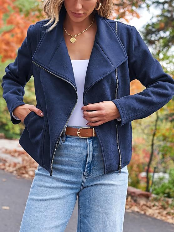 Fashion Casual Short Motorcycle Suede Jacket LadyShow.Store