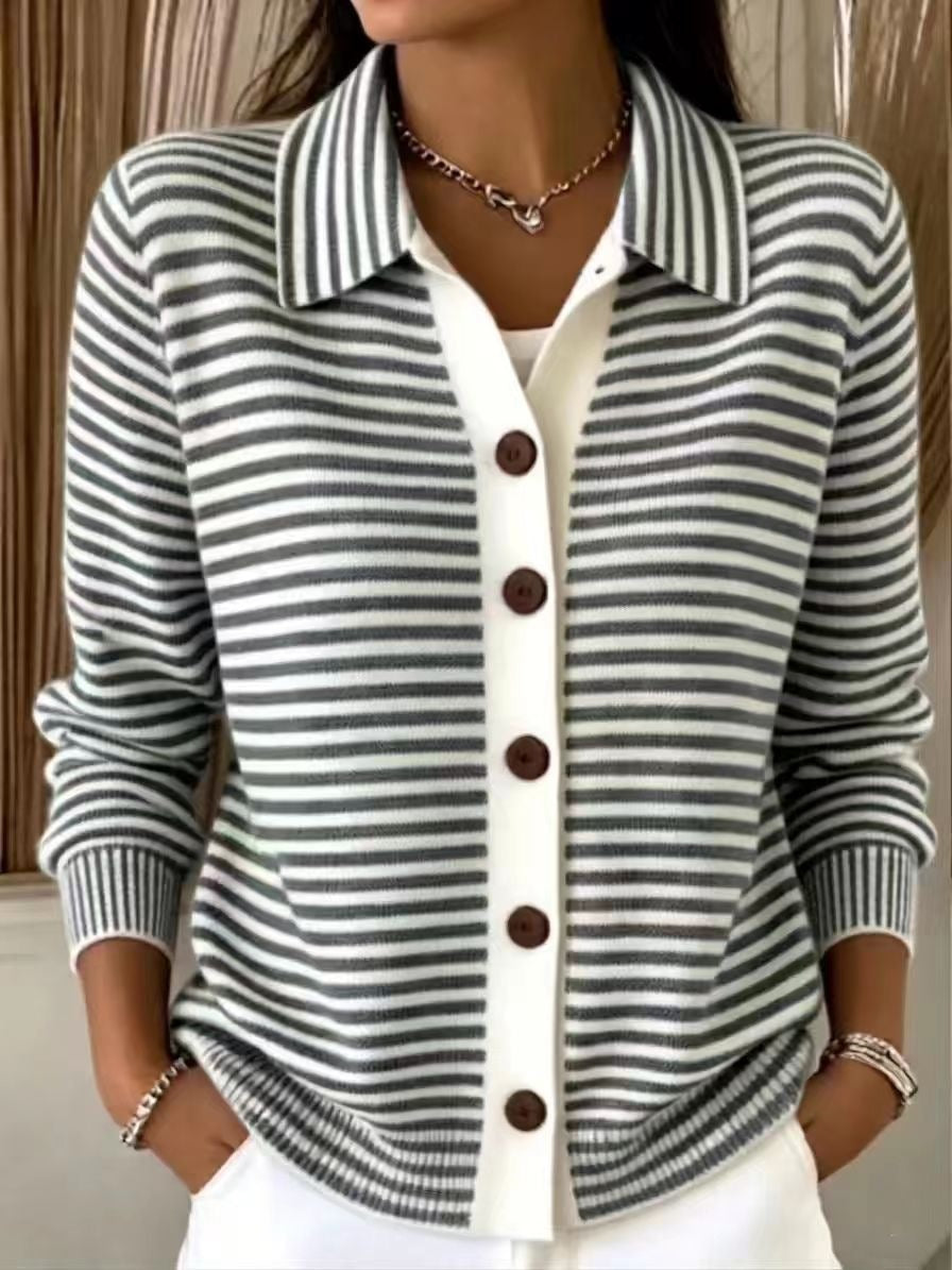 Button-down Knitted Striped Sweater Cardigan Coat NorixaFashion.com