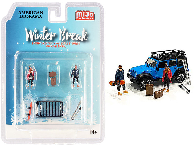 "Winter Break" Diecast Set of 6 pieces (2 Figurines and 4 Accessories) for 1/64 Scale Models by American Diorama LuxuryLifeWay Online Store