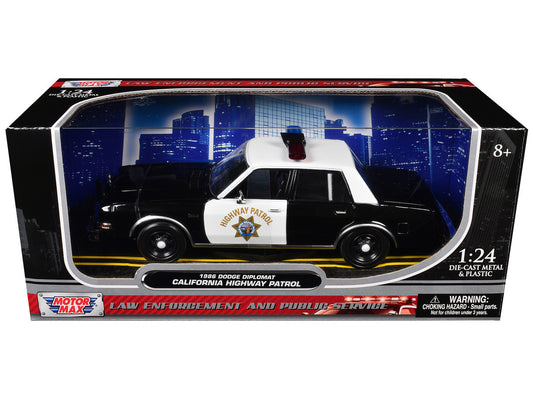 1986 Dodge Diplomat Police Car "California Highway Patrol" Black and White "Law Enforcement and Public Service" Series 1/24 Diecast Model Car by Motormax LuxuryLifeWay Online Store