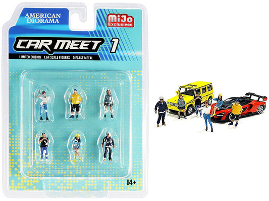 "Car Meet 1" 6 piece Diecast Figurine Set for 1/64 Scale Models by American Diorama LuxuryLifeWay Online Store