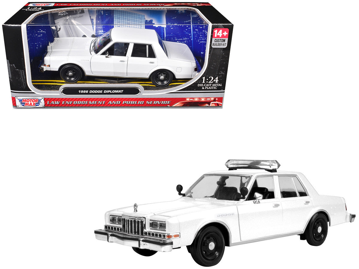 1986 Dodge Diplomat Police Car Unmarked White "Custom Builder's Kit" Series 1/24 Diecast Model Car by Motormax LuxuryLifeWay Online Store