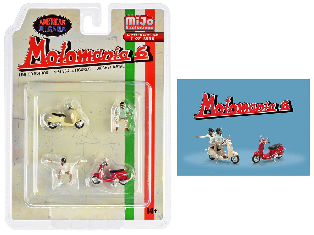 "Motomania 6" 4 piece Diecast Figure Set (2 Figures 2 Scooters) Limited Edition to 4800 pieces Worldwide 1/64 Scale Models by American Diorama LuxuryLifeWay Online Store