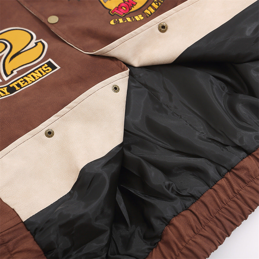 Men's Cartoon Embroidered Cat and Mouse Baseball Jacket Pi-Mart