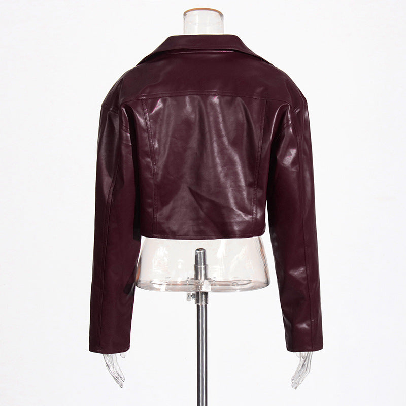 Patchwork Pocket Cropped Leather Coat Women Best YouTube Store