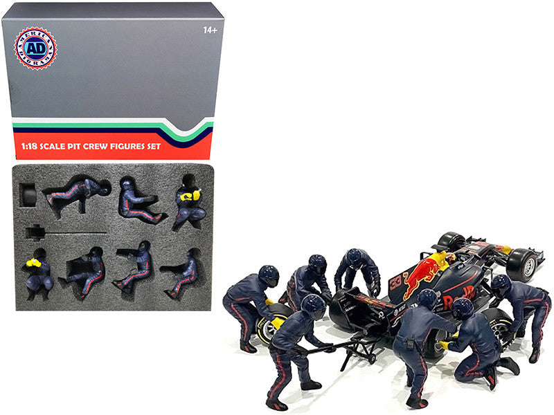 Formula One F1 Pit Crew 7 Figurine Set Team Blue Release II for 1/18 Scale Models by American Diorama LuxuryLifeWay Online Store