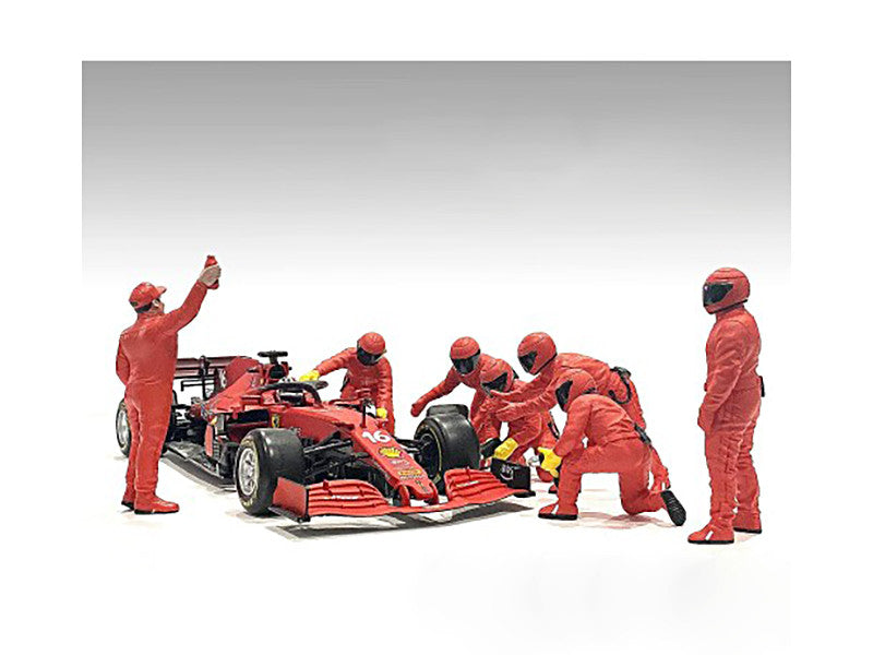 Formula One F1 Pit Crew 7 Figure Set Team Red Release III for 1/18 Scale Models by American Diorama LuxuryLifeWay Online Store