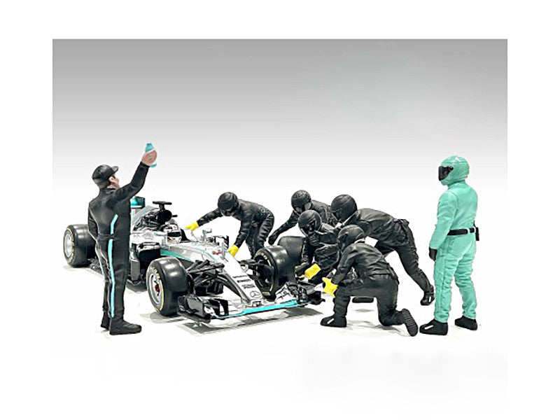 Formula One F1 Pit Crew 7 Figure Set Team Black Release III for 1/18 Scale Models by American Diorama LuxuryLifeWay Online Store