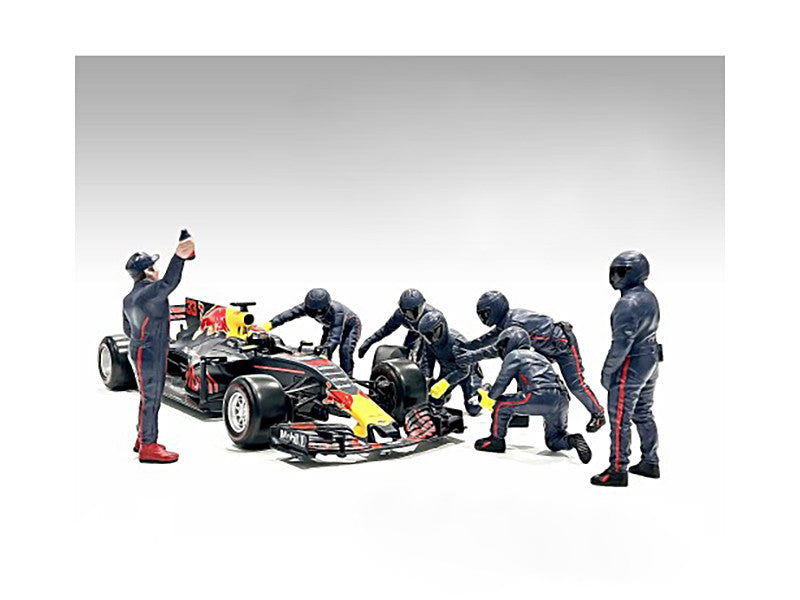Formula One F1 Pit Crew 7 Figure Set Team Blue Release III for 1/18 Scale Models by American Diorama LuxuryLifeWay Online Store