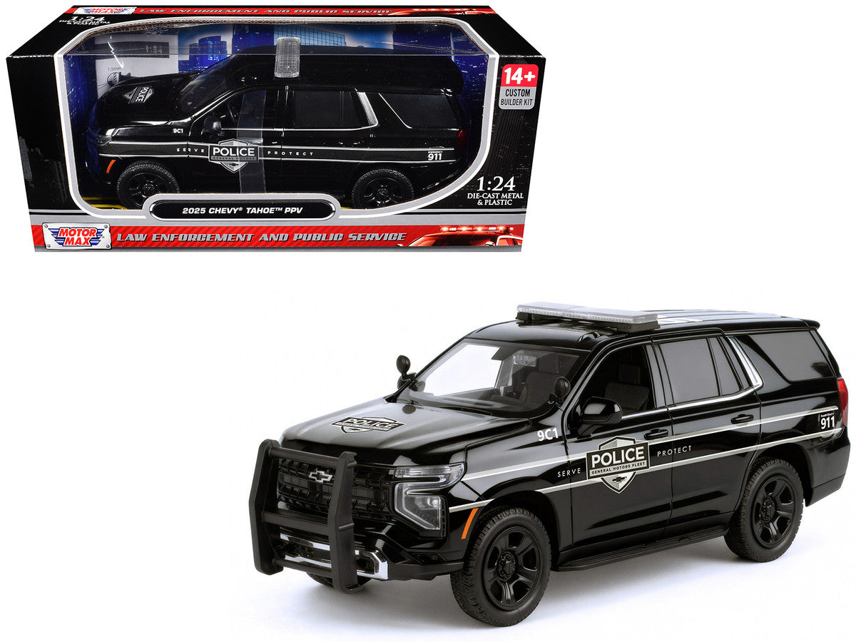 2025 Chevrolet Tahoe PPV "General Motors Police" Black "Custom Builder's Kit - Law Enforcement and Public Service" Series 1/24 Diecast Model Car by Motormax LuxuryLifeWay Online Store