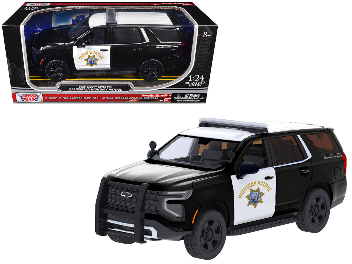 2025 Chevrolet Tahoe Police Pursuit Vehicle "California Highway Patrol" Black and White "Law Enforcement and Public Service" Series 1/24 Diecast Model Car by Motormax LuxuryLifeWay Online Store