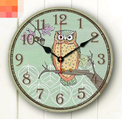 European and American style rustic wall clock owl series wall clock retro wall clock PearlNestDecor.com