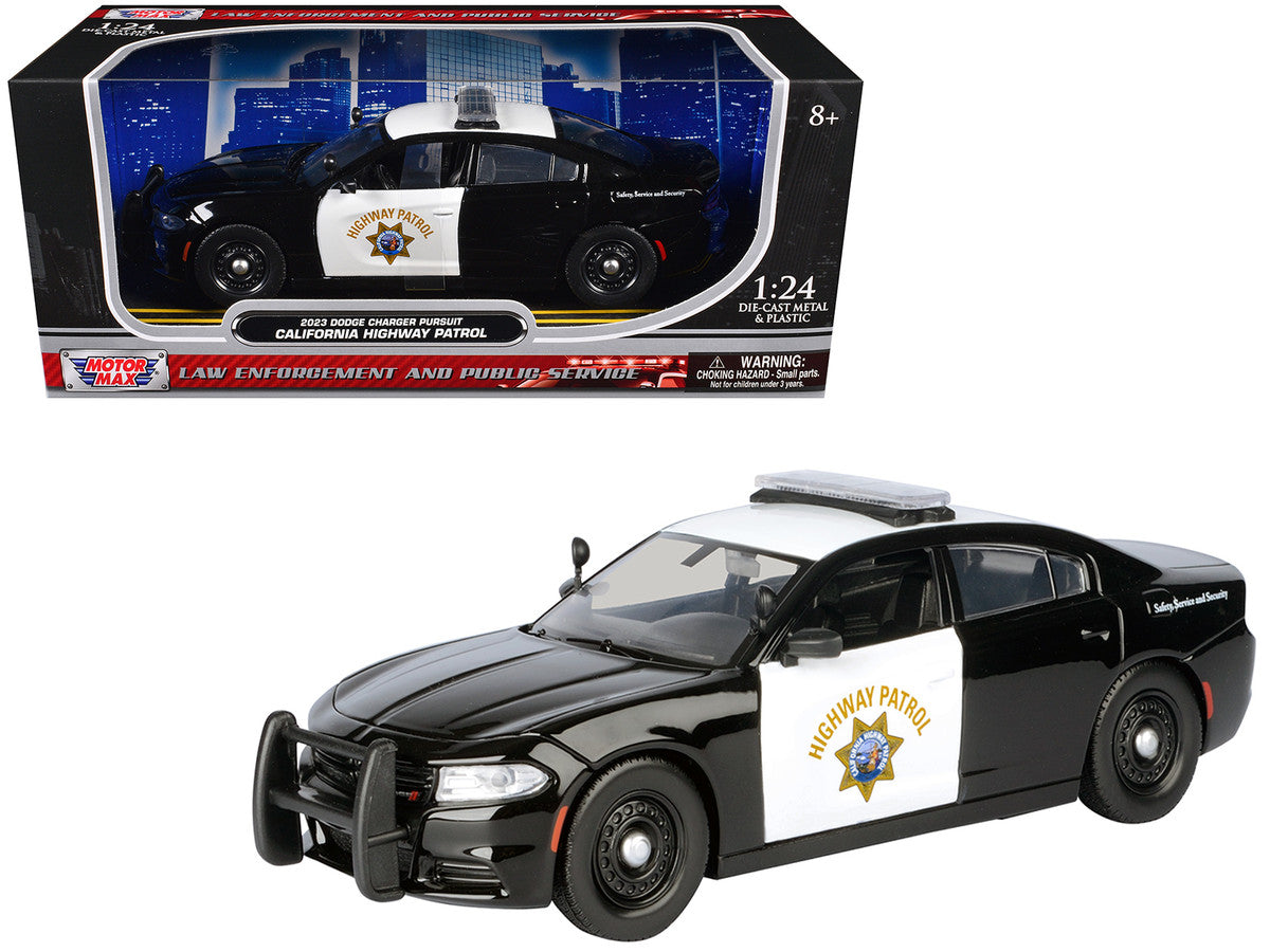 2023 Dodge Charger Pursuit Police Car "California Highway Patrol" Black and White "Law Enforcement and Public Service" Series 1/24 Diecast Model Car by Motormax LuxuryLifeWay Online Store
