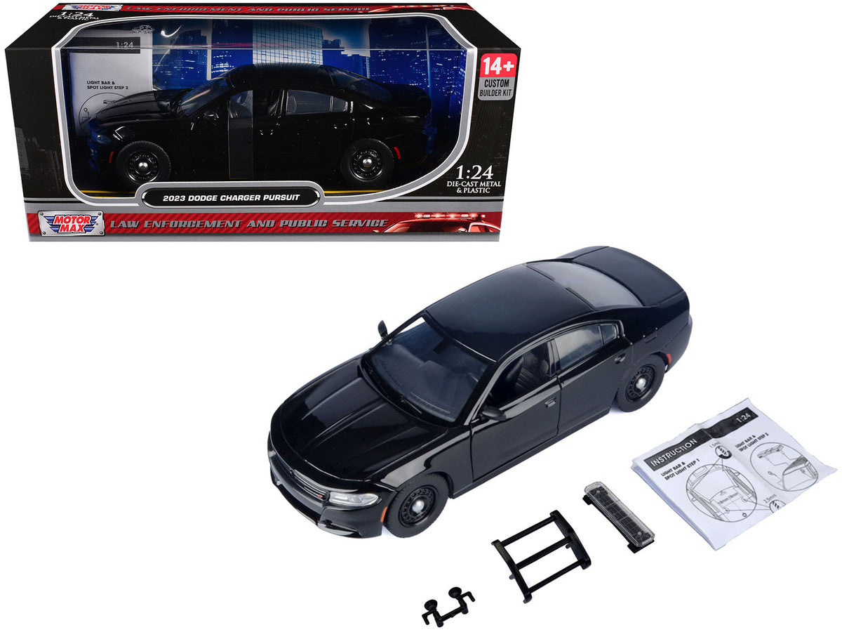 2023 Dodge Charger Pursuit Police Car Black "Custom Builder's Kit - Law Enforcement and Public Service" Series 1/24 Diecast Model Car by Motormax LuxuryLifeWay Online Store