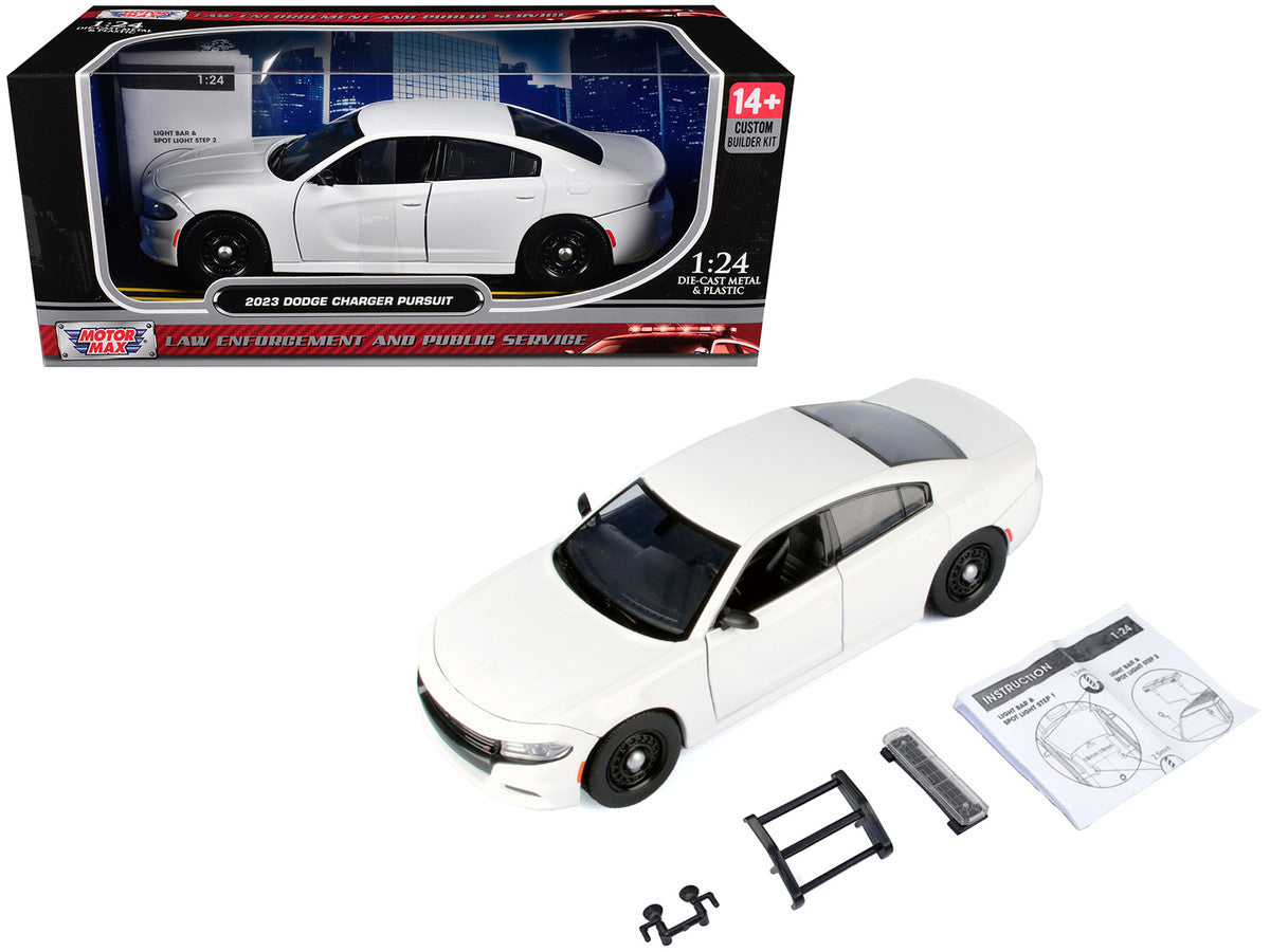 2023 Dodge Charger Pursuit Police Car White "Custom Builder's Kit - Law Enforcement and Public Service" Series 1/24 Diecast Model Car by Motormax LuxuryLifeWay Online Store