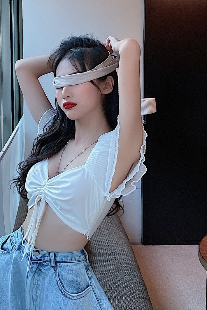 Lotus Leaf Sleeve Crop Top NorixaFashion.com