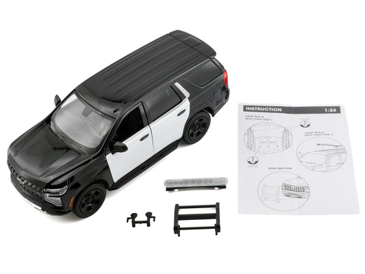 2025 Chevrolet Tahoe PPV Black and White "Custom Builder's Kit - Law Enforcement and Public Service" Series 1/24 Diecast Model Car by Motormax LuxuryLifeWay Online Store